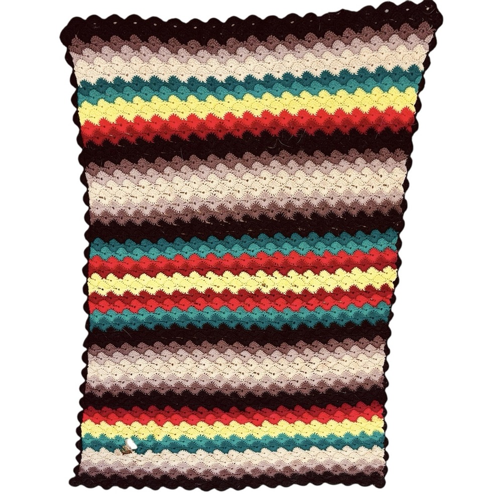 Vintage Handmade Multicolored Afghan Shell Stitch Crochet Throw Blanket Read